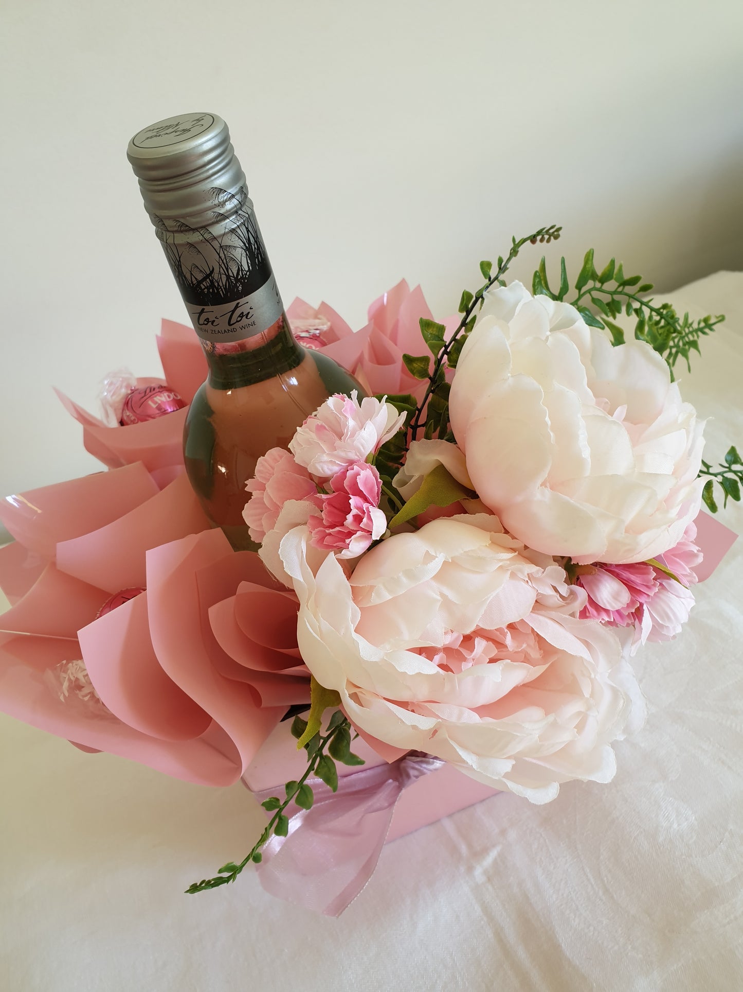 Pretty in Pink Wine and Chocolate Mother's Day Gift Bouquet