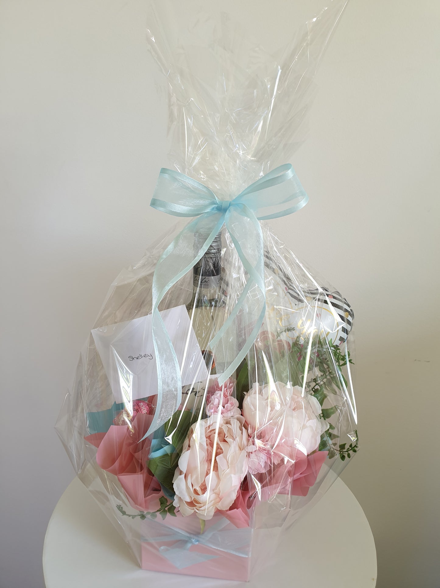 Pretty in Pink Wine and Chocolate Mother's Day with Balloons Gift Bouquet